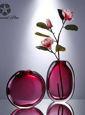 钻石星红色玻璃花瓶创意高颜值客厅桌面插花器皿软装摆件花瓶