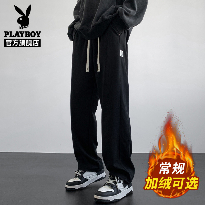 花花公子休闲裤男士宽松直筒男裤2025新款秋冬加绒加厚运动卫裤K