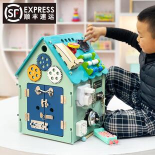儿童早教益智开锁解锁接电话动手动脑积木制忙碌屋多功能玩具