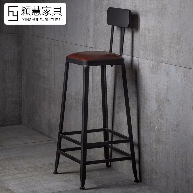 美式YH-yz230工风吧台转高脚凳椅业铁艺靠背椅复古餐椅酒吧高脚椅