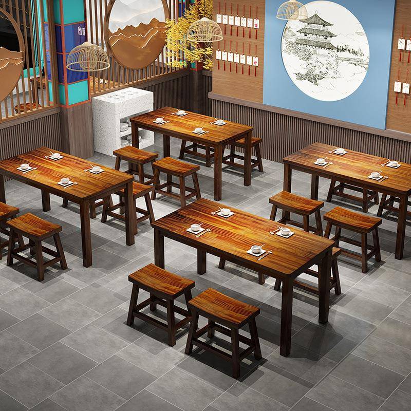 堂馆桌椅饭店面化小吃店快餐组1合实木餐馆食餐桌烧烤碳桌