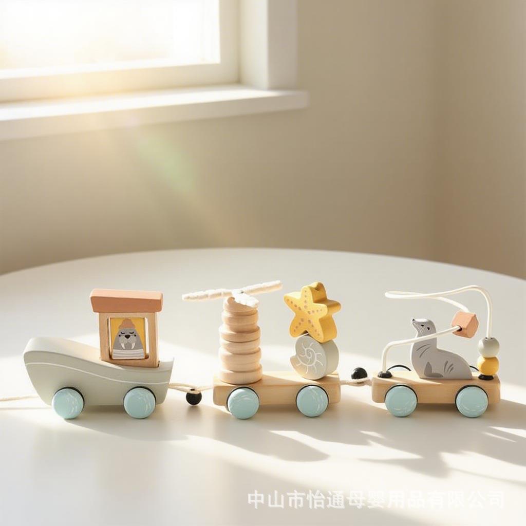 柱儿童拉绳小车叠推叠套乐玩具20250726益智动物积木火车早教形状