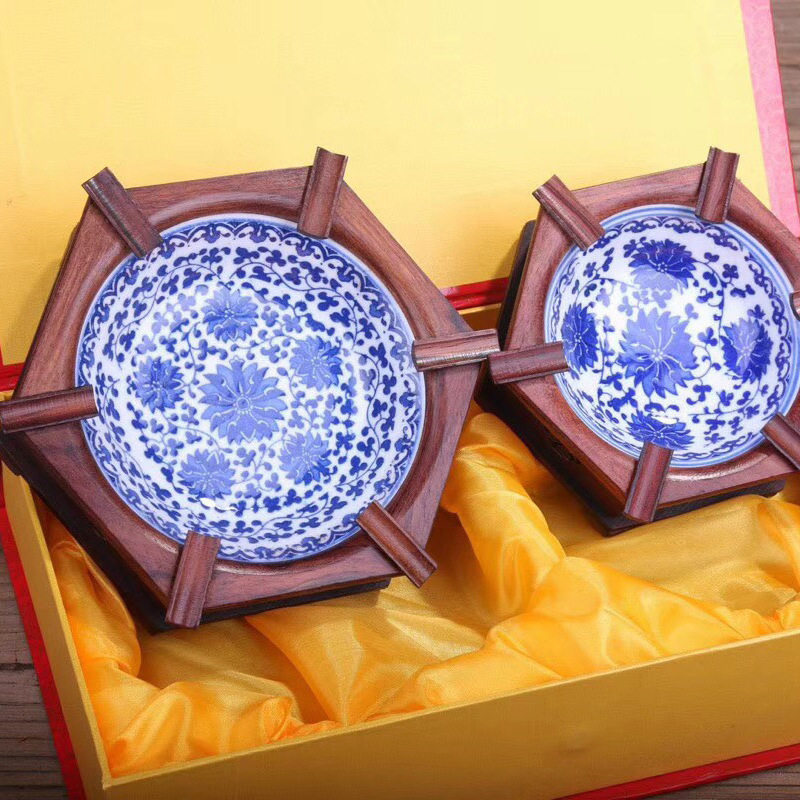 创意酸枝青花瓷烟缸套装可加LOGO