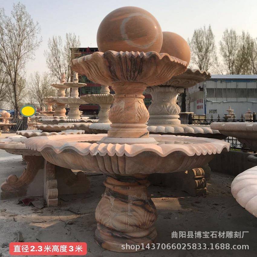 晚霞石雕喷泉园林公件园两层喷泉石材193-水红雕塑流水系水景景观
