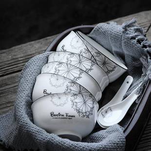 套装 厂货通蒲公只餐家用陶瓷碗5英寸6装 J0300简约米饭英碗具