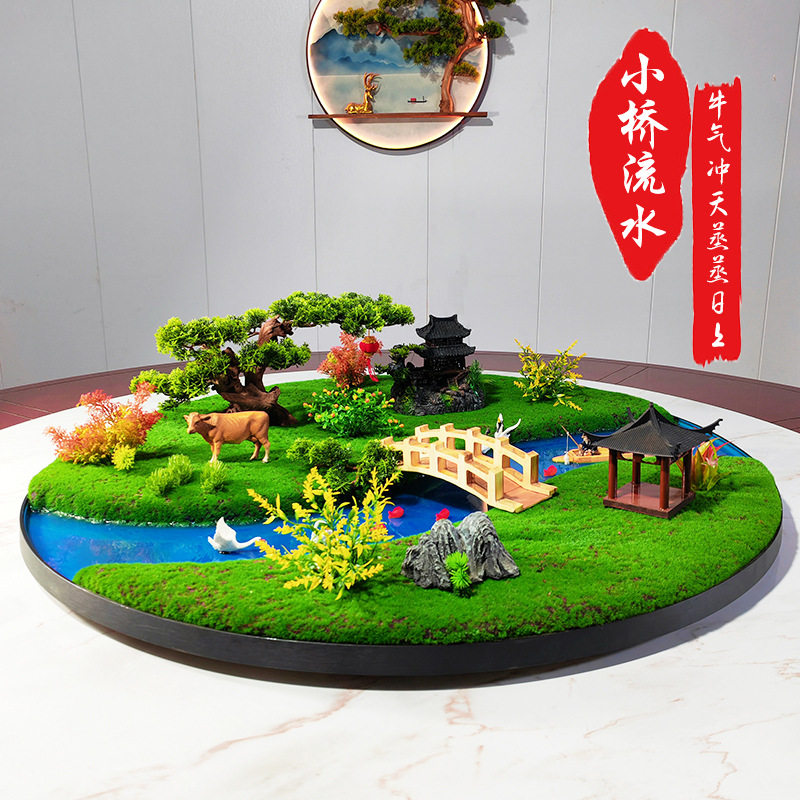 酒店餐桌中间摆件圆桌摆花转盘花创意装饰景观新中式桌花