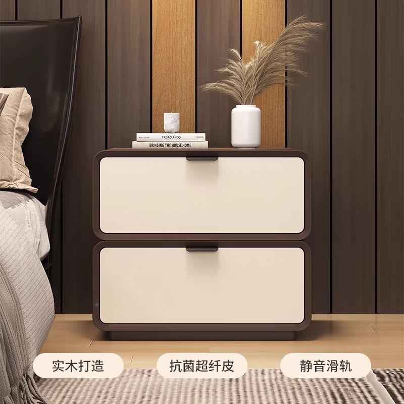 家松木框小型床头柜新款轻奶油风用现代卧奢室架床边置物收纳CRV