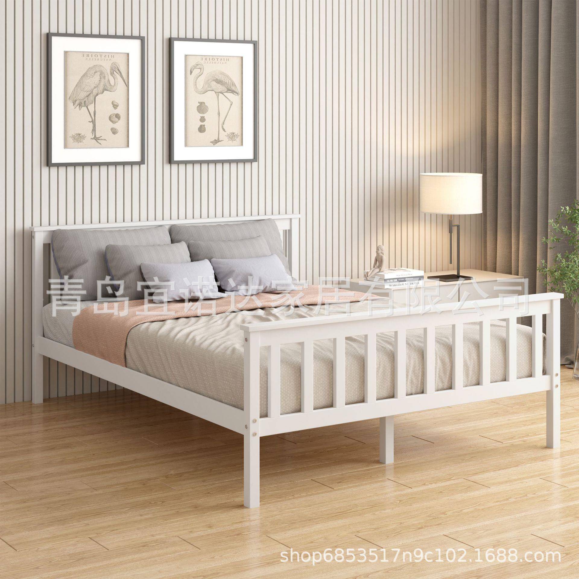 工厂价格发包邮PXM出品质直木简约风格双实人松木口床