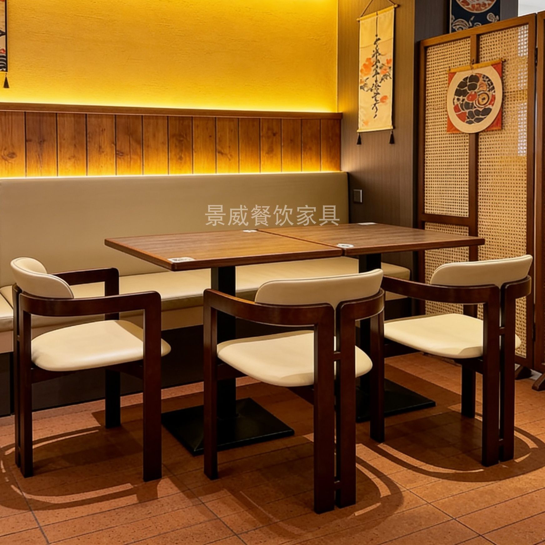 商务休闲餐厅中古风茶餐厅实木休闲椅日料居酒屋餐桌中式餐厅桌椅