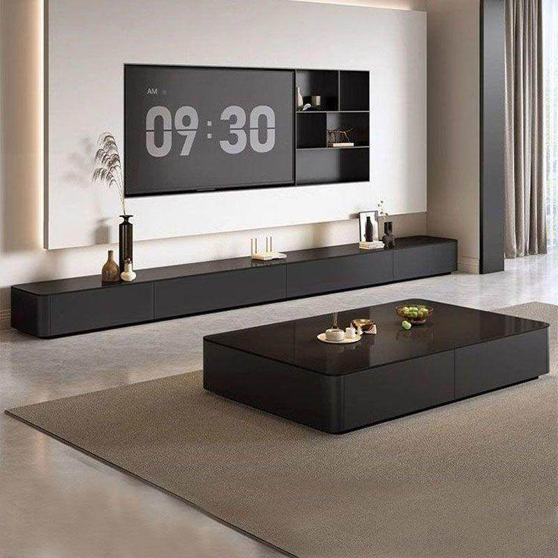 黑色茶几电视组合家客厅款小户型落地电用柜视柜出租TXJ房新玻璃