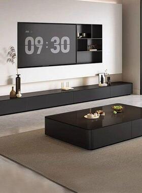 黑色茶几电视组合家客厅款小户型落地电用柜视柜出租TXJ房新玻璃