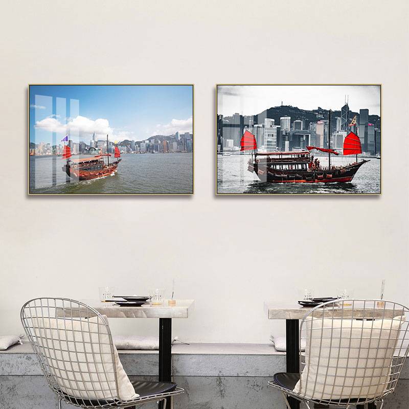 现代简约城市夜景装饰画港风街头办公室餐厅客厅壁画建筑风格挂画图片