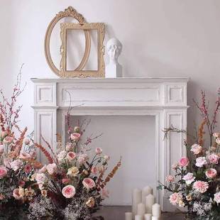 黑白欧色影假壁炉置物架民宿摄道 VIE饰美式 法式 复柜古实木壁炉装