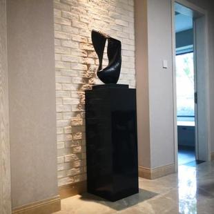 色大理石底座摆件客厅玄关电视旁落柜地石基座柱摆台石白墩669306