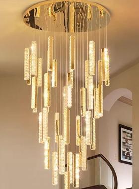 挑现代空客厅吊灯楼梯灯复式楼别墅l灯水晶长吊轻LAHL6870奢跃层o