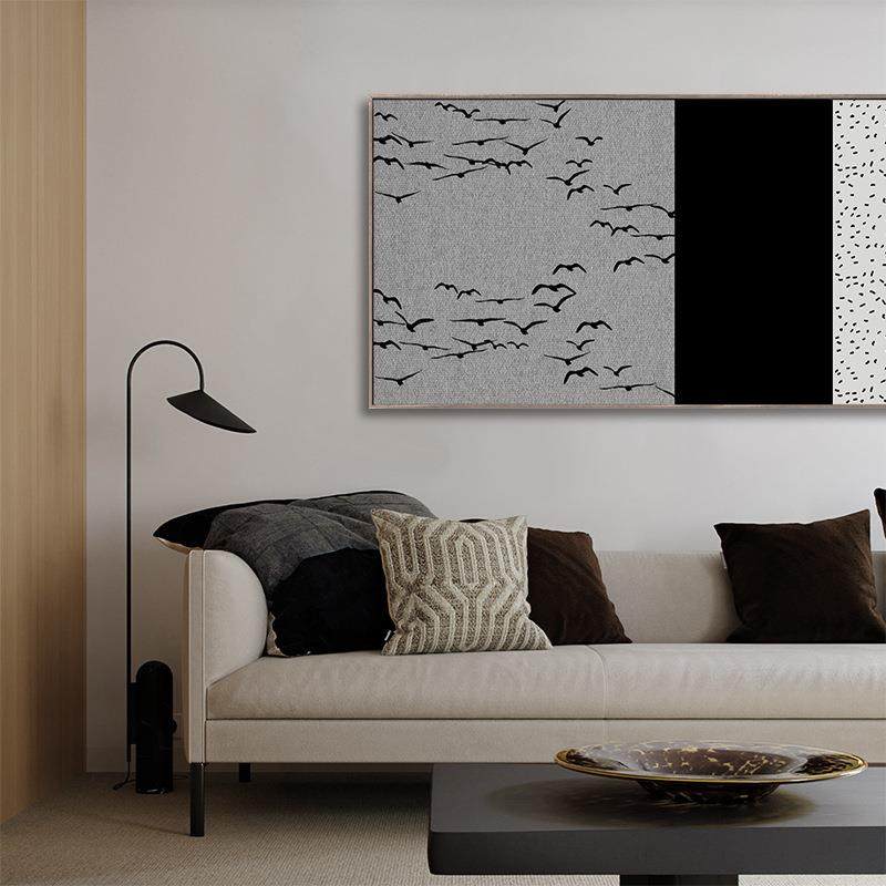 霞鹜齐装飞现代抽风格色客厅象饰画黑灰色壁画酒店玄关走QX202204