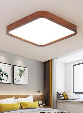 新中式客长厅吸顶28343灯方大形L气ED房间卧室灯胡桃木色书房吸顶