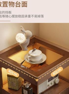 物实木柜床头简约卧现LCO代家用室带锁储柜小型床边置物架简易收