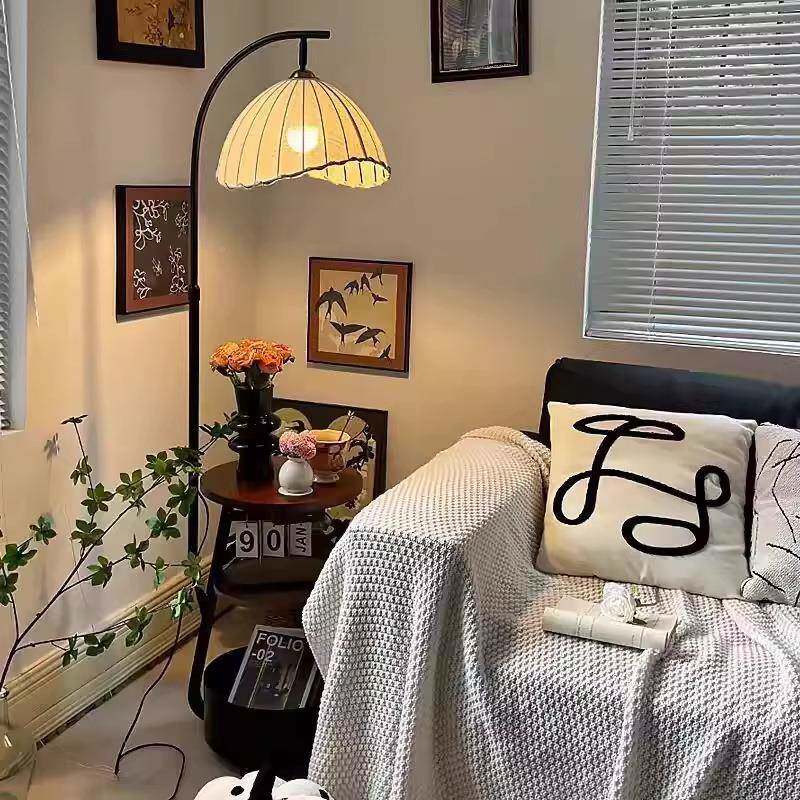 中风落地灯195置物古架一体式复古厅美沙发旁氛围灯卧室床头柜台