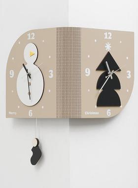 WTYOS689OZ角OOM免打孔双面转挂钟家客厅钟表简用约角拐创意时钟