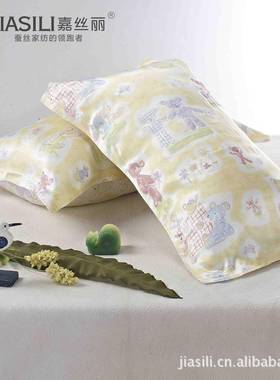 儿童丝枕套夏季卡通枕印花面料巾幼儿午睡可水LWP园洗桑蚕丝真枕
