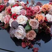 欧式 饰花艺车YRC花放花成品带盘花艺吸婚车布 婚礼迎亲真车头队装