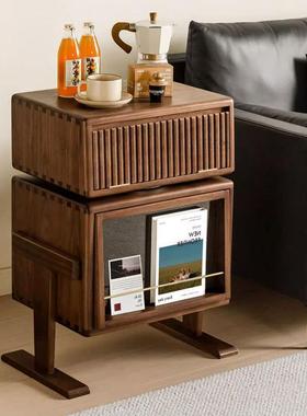 机北美发黑胡桃木YDB器人柜实边木沙边几侧边柜卧室床头柜收纳置