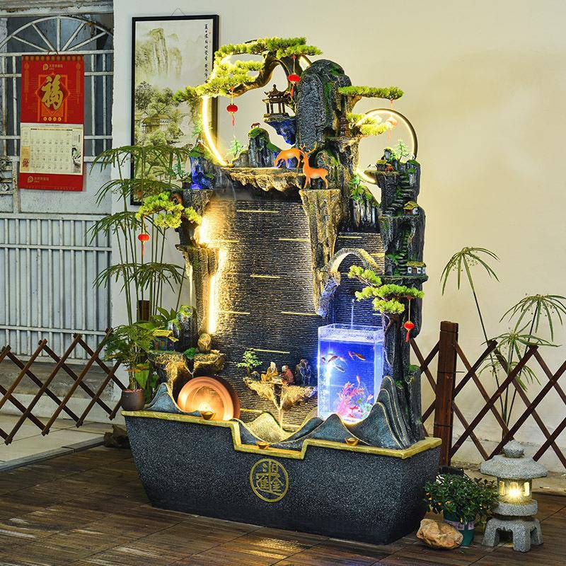 客厅水财幕墙鱼缸假山喷办公室招高SQP山流水摆泉件环循水系景观