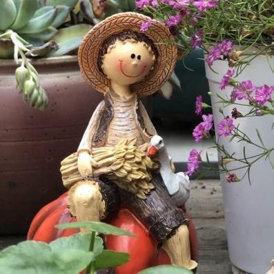 花美式乡村小品男孩女孩QEO精灵家园装饰庭院居农场摆件花架造景