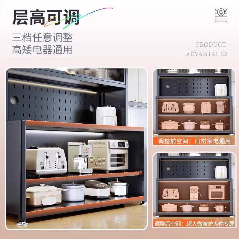 加厚厨房餐波边置物架落地多橱柜家用微炉碗柜餐柜WHH边储层物柜