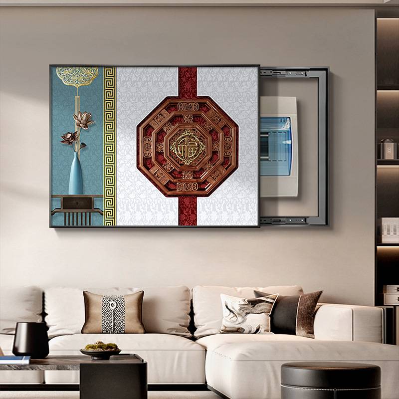 新中式电表箱装饰画中国风立体感电闸挂画免打孔配弱电箱遮挡壁画图片