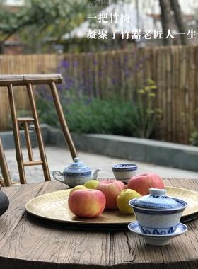 制编制靠竹PBL竹椅子乘凉椅古风摄影椅茶室餐椅用传统背中家式手