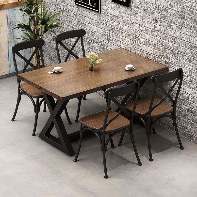 美式实木铁艺餐桌工业风餐厅饭店食堂吃饭桌子长方形餐桌椅组合