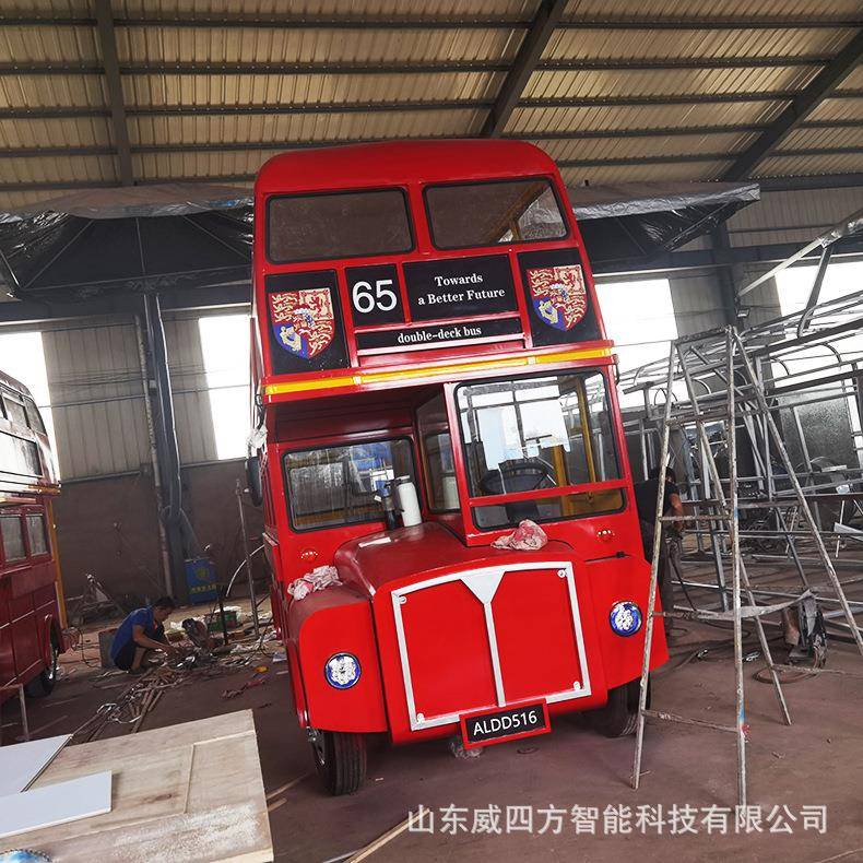 多功能大型英伦复古双层巴士车商场景区美食街售卖不锈钢餐车摆件