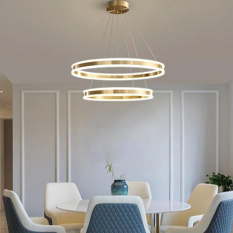 客厅吊灯全铜简约现代轻奢led餐厅楼梯灯创意个性复式楼大厅灯具