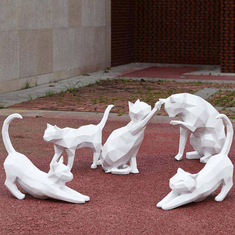 创意块面几何猫玻璃钢动物模型雕塑售楼部商场橱窗装饰幼儿园摆件