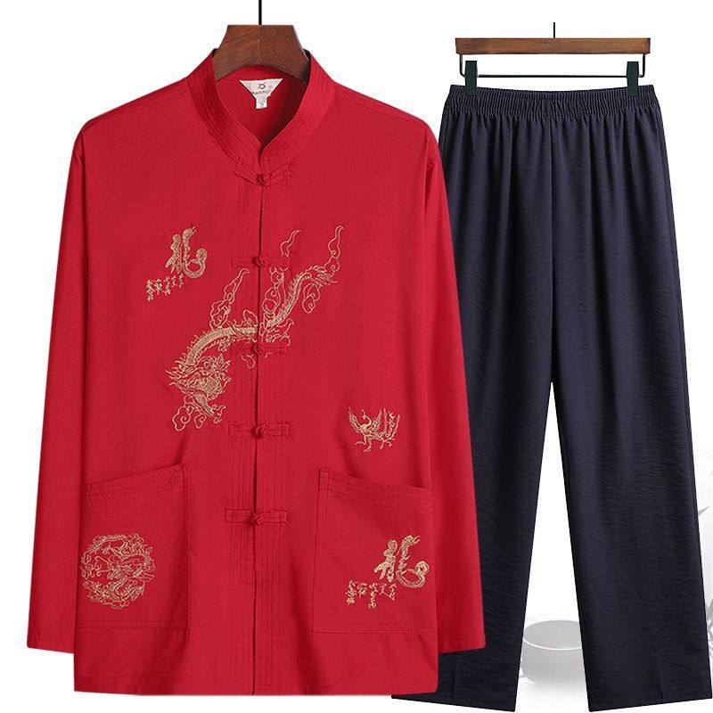 中老年人春夏季套装唐装男复古长袖衬衫爸爸太极晨练服爷爷装汉服,男装,唐装,淘宝优惠券,粉丝福利购,淘宝优惠卷