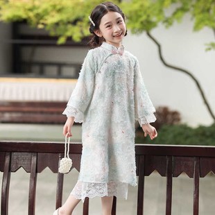 儿童旗袍春秋季2024新款女童改良汉服中国风连衣裙古风素雅旗袍裙