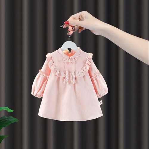 婴儿抓周裙子女童汉服周岁礼服女宝春秋连衣裙女婴国风中式公主裙