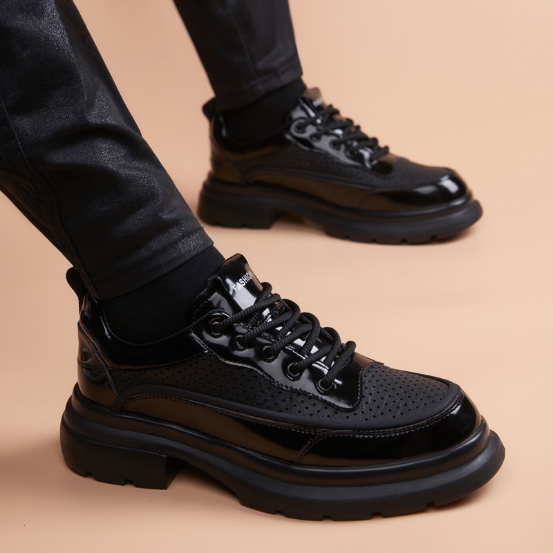 夏季皮鞋男透气镂空2025新款增高真皮男士商务运动休闲英伦风男鞋