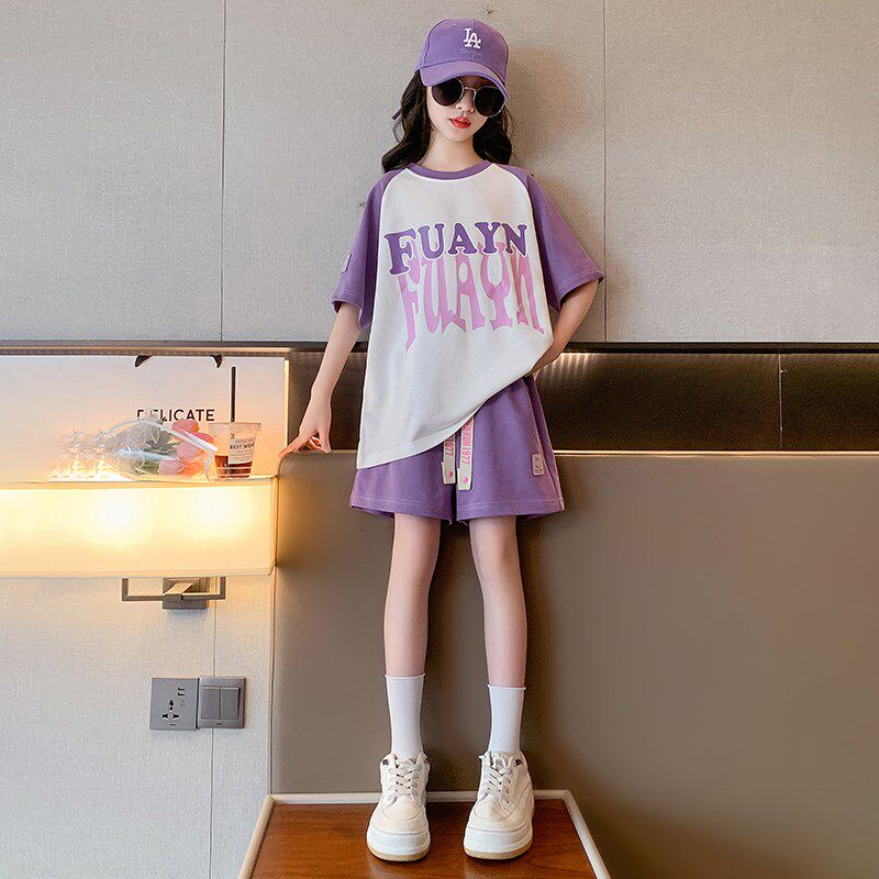 韩国潮女童短袖套装运动夏装2025新款儿童衣服洋气韩版休闲两件套