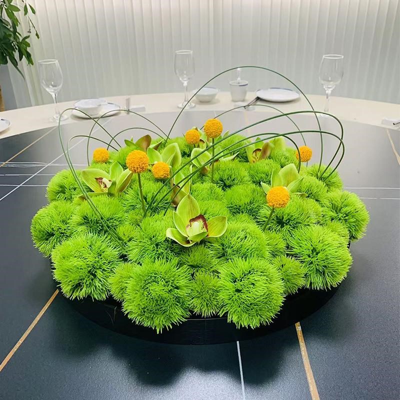 新款大圆桌中间转盘摆花摆件酒店餐桌花轻奢现代桌花花艺桌景摆设