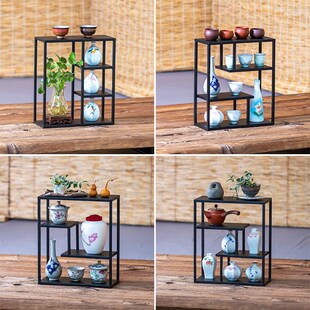 桌面博古架茶f具置物架铁艺中式紫砂壶摆放架多宝格摆件茶壶古董