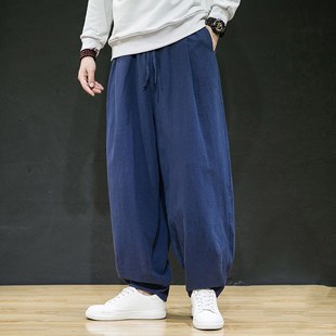 男士宽松灯笼裤中国风棉麻长裤阔腿太极练功裤夏季胖子大码休闲裤