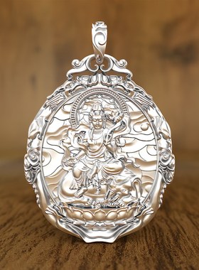 实心加厚纯银普贤属龙蛇吊坠男女虚空藏项链生肖本命佛银牌守护神