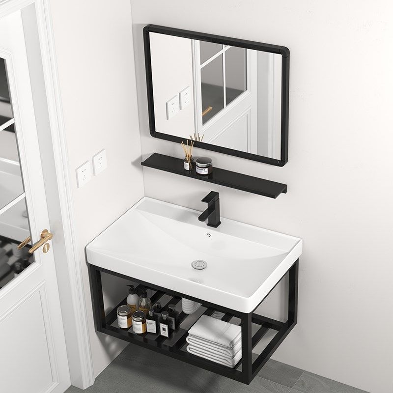 阳台挂墙式洗g手盆卫生间一体陶瓷洗脸盆不锈钢支架洗漱池防水加