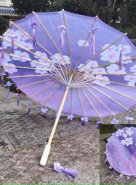 汉服古装伞汉服伞仙m气儿童户外紫色老式油纸伞古风绸布伞古典伞