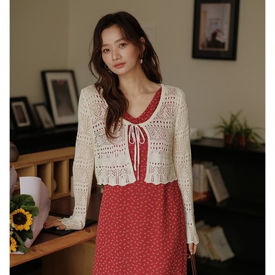 法式复古宽松镂空针织开衫女夏季海边沙滩防晒衫外套外搭长袖上衣