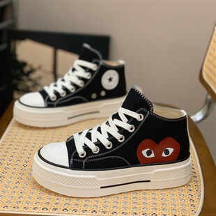 复古百搭高帮鞋女2025夏季新款百搭厚底系L带休闲运动学院风帆布