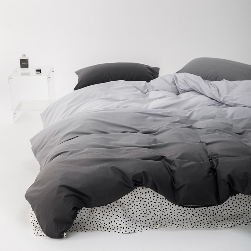 渐变色纯棉全棉被套单件简q约男生黑色150*200*230cm双人被罩+枕